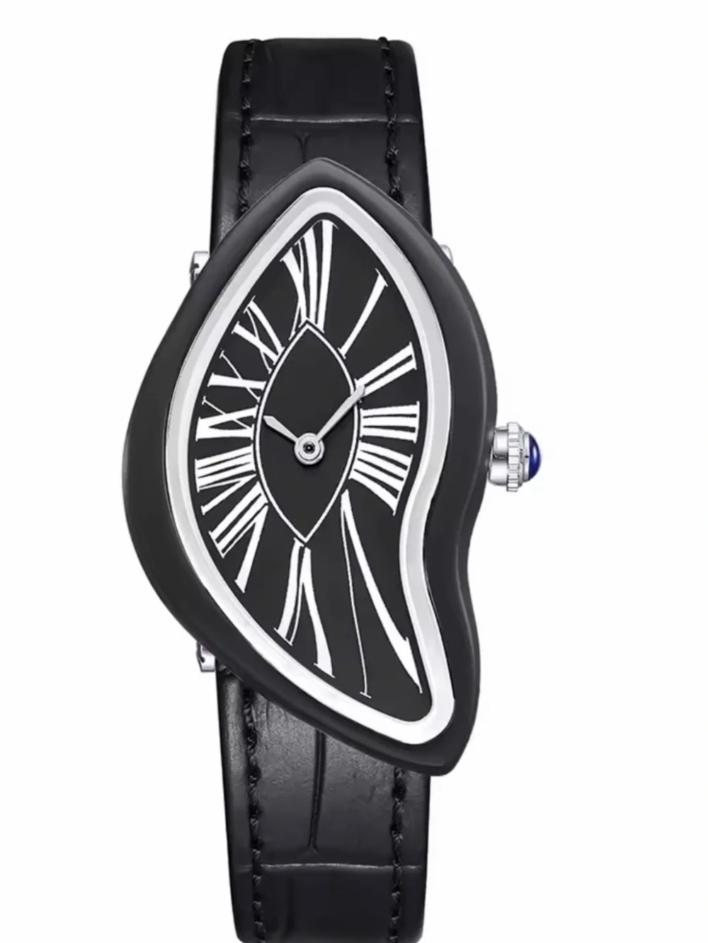 Black Asymmetrical Men's Leather Strap Watch